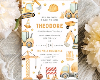 Construction Birthday Invitation | Dump Everything Invite | Yellow Construction Truck Invite | Boy Party Printable | Digital Download