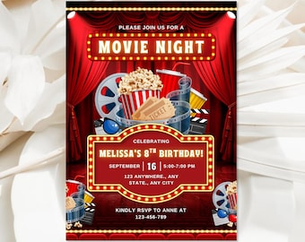 Movie Theater Birthday Invitation Template | Editable Cinema Party Invite | Hollywood Theme | Instant Download | 5x7
