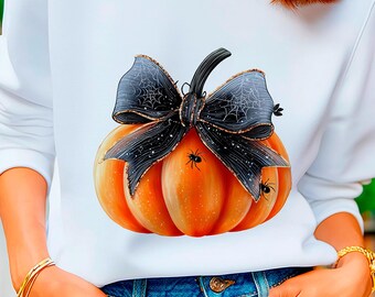 Retro Halloween PNG, Coquette Bow Pumpkin PNG, Spooky Mama Fall Design, Girly Pumpkin PNG, Sublimation Design Download
