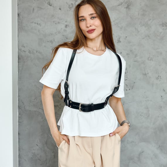 Women - Accessories - Belts - Harness - Modular 100% full grain leather Red Double Belt Leather Harness | Haute Cuir | Wolf & Badger main image 4