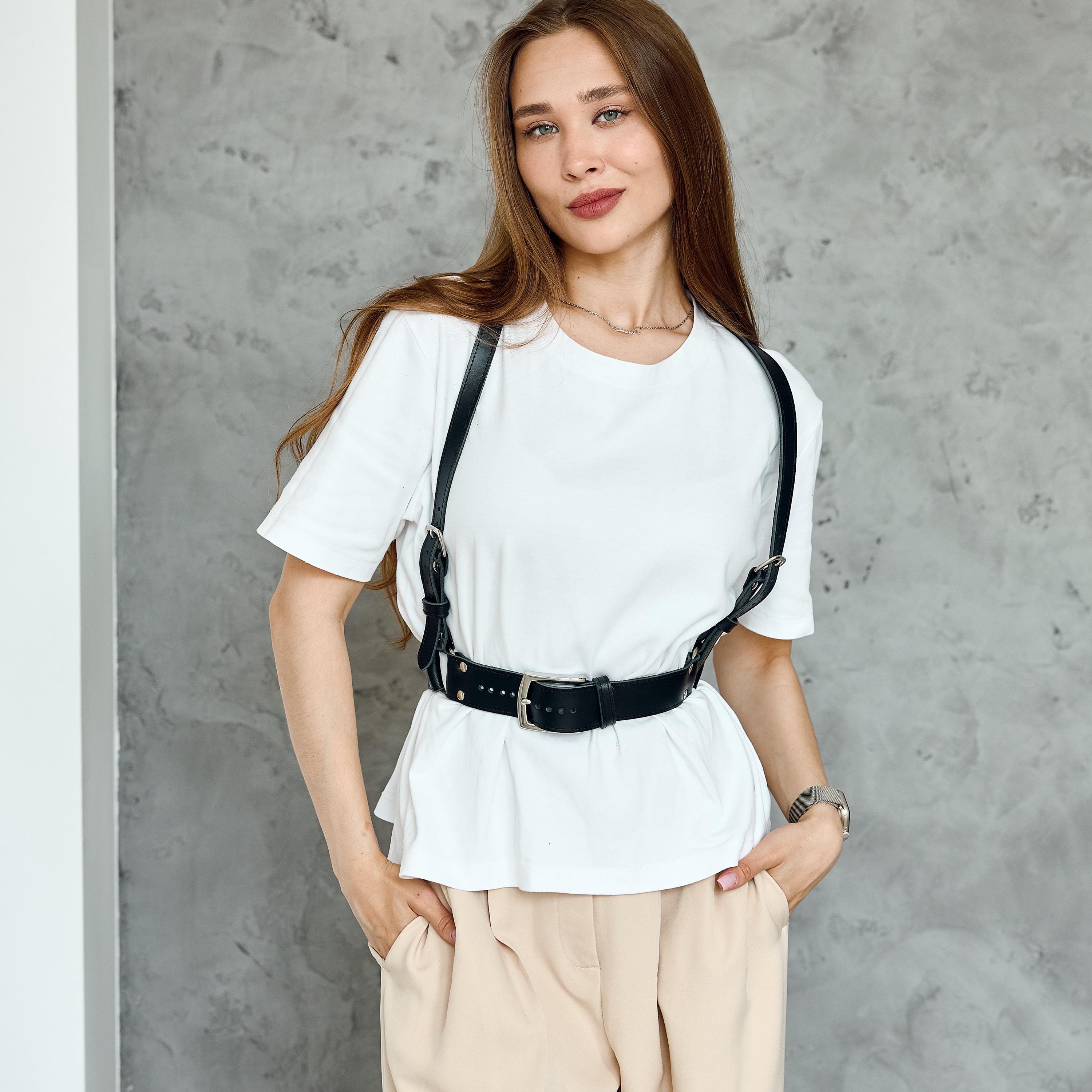 Leather Suspenders Harness for Women, Leather Chest Harness