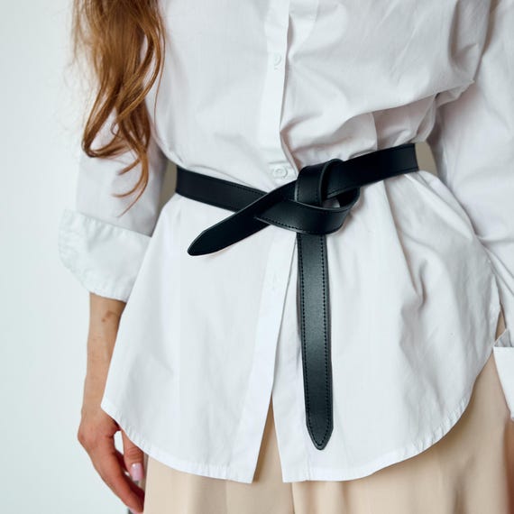 chinese dress ladies Tan Faux Leather Knot Tie Belt
