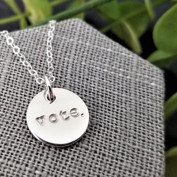 Vote. | Vote Jewelry | Vote Necklace | Democratic | Sterling Silver | Hand-stamped jewelry