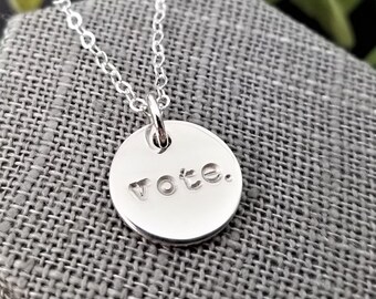 Vote. | Vote Jewelry | Vote Necklace | Democratic | Sterling Silver | Hand Stamped | Election Jewelry | Patriotic