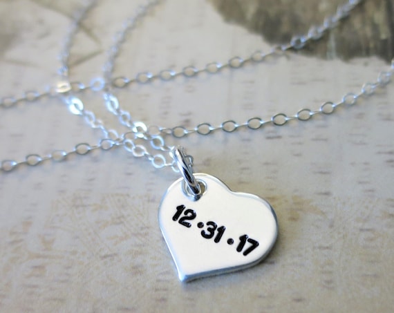 Custom Date Necklace | Personalized Date Jewelry | Anniversary Jewelry | Sterling Silver Heart | Gift for Wife | Gift for Girlfriend