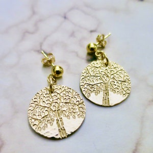 Handgemachte Baum des Lebens Ohrringe: 14k Gold-gefüllter, gestempelter Naturschmuck