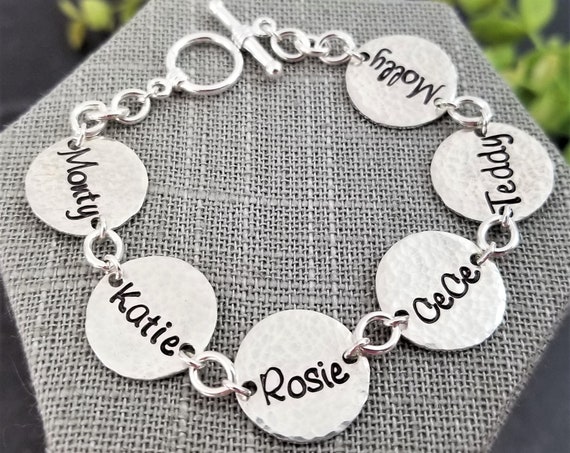 Bracelet | Sterling Silver | Custom | Personalized | Hand Stamped | Gift for Mom | Gift for Grandma | Discs Bracelet | Kids Names