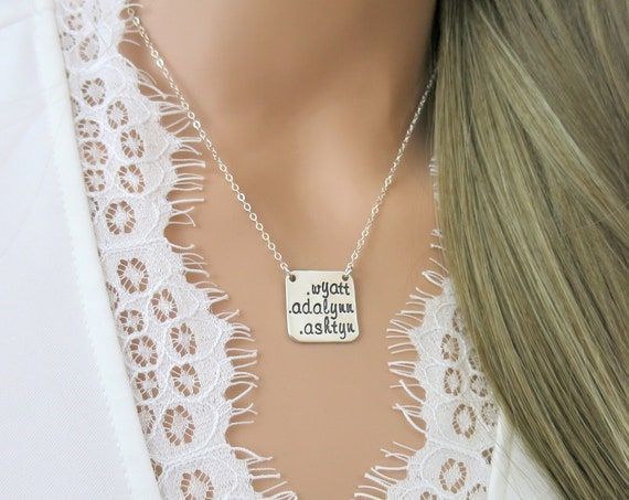Mother's Necklace | Mommy Necklace | Name Necklace | Gift for Mom | Gift for Grandma | Sterling Silver Name Jewelry | Square Pendant