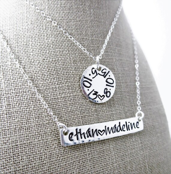 Hand Stamped Sterling Silver Name Necklace | Custom Birthdate Jewelry
