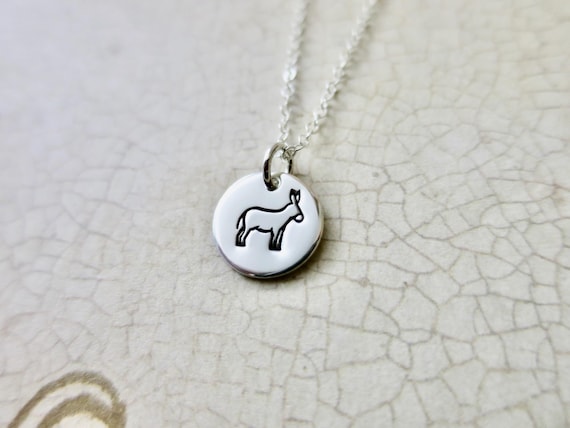 Donkey Necklace | Hand Stamped Sterling Silver Round Pendant Necklace | Donkey Jewelry