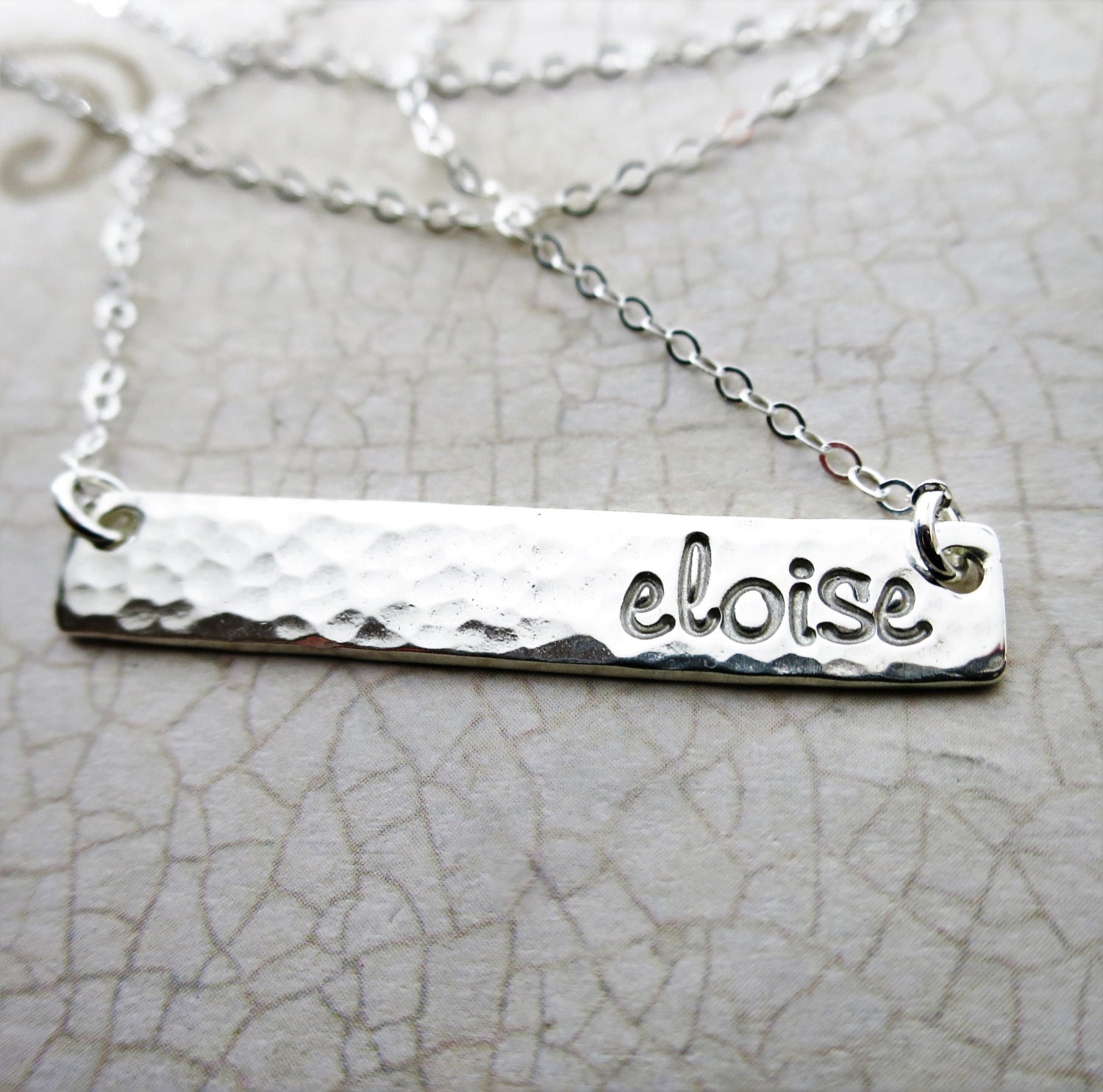 Name Necklace Sterling Silver Bar Necklace Silver Name Bar Script Name Engraved Name