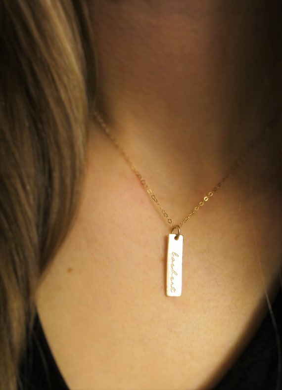 Bashert Necklace | Beshert Necklace | Gold Bar Necklace | Script Font | Destiny Jewelry | Soulmate Jewelry | Jewish Jewelry | Yiddish