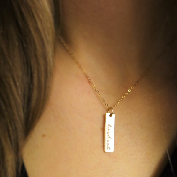 Bashert Necklace | Beshert Necklace | Gold Bar Necklace | Script Font | Destiny Jewelry | Soulmate Jewelry | Jewish Jewelry | Yiddish