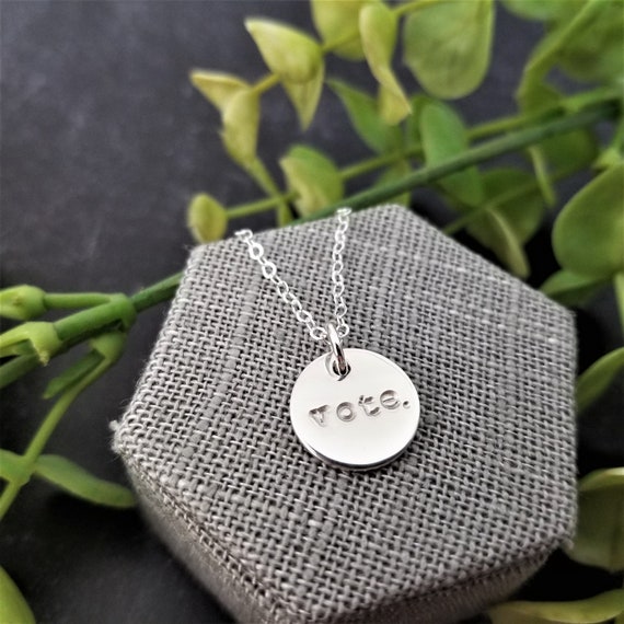 Vote. | Vote Jewelry | Vote Necklace | Democratic | Sterling Silver | Hand Stamped | Election Jewelry | Patriotic