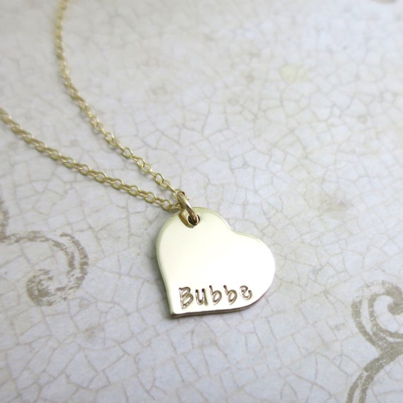 Bubbe Necklace | 14k Gold Filled Heart | Hand Stamped Jewelry | Jewish Grandma Gift | Judaica | Bubbie, Savta, Nanny