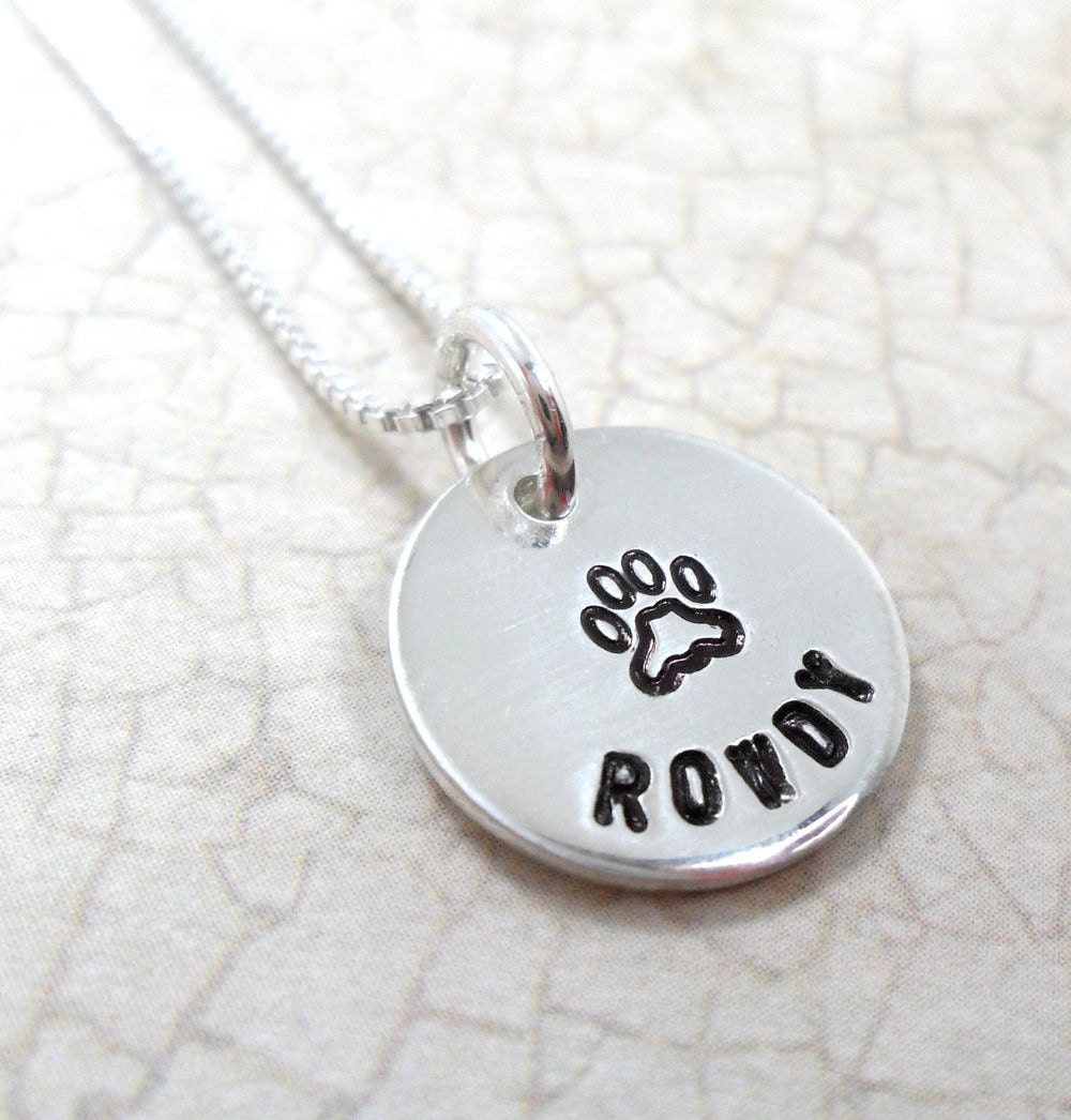 Pet Name Necklace Custom Pet Necklace Paw Print Necklace Etsy