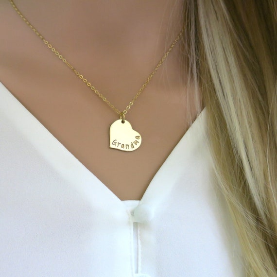 Grandma Heart Necklace | 14k Gold Filled | Hand Stamped Jewelry | Mother's Day