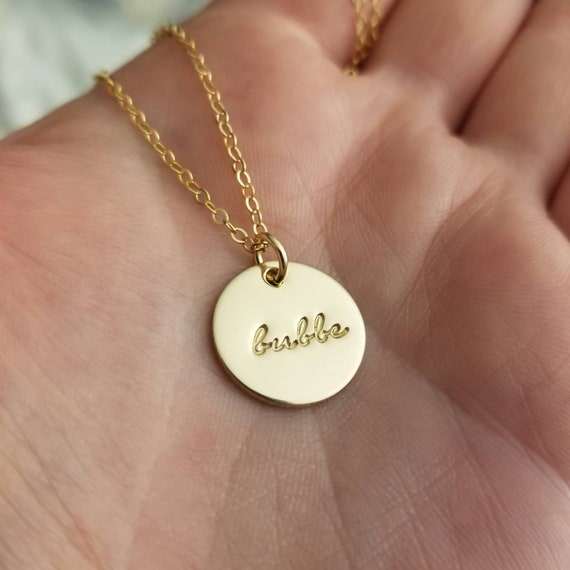 Bubbie Necklace | Bubbie Jewelry | Bubbe Jewelry | Jewish Grandma | Jewish Grandmother | Gold Fill Disc | Gold Fill Pendant | Hand Stamped