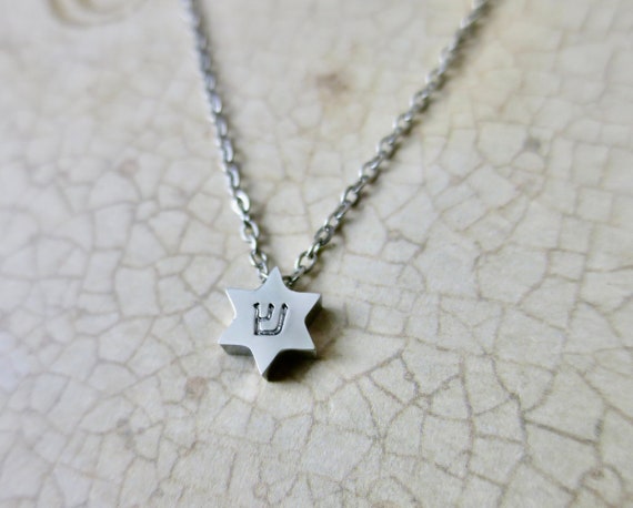 Star of David Necklace | Silver and Gold Stainless Steel | Magen David | Personalized Jewish Star | Hebrew Initial | Chai