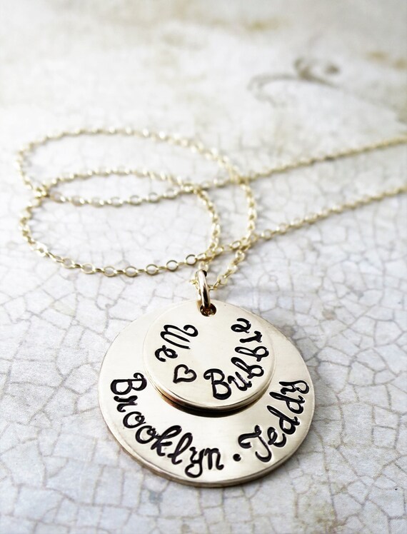 We Love Bubbie | Custom Stacked Disc Necklace | Gold Fill Discs | Script Font | Gift for Grandma | Jewish Grandmother | Custom Names