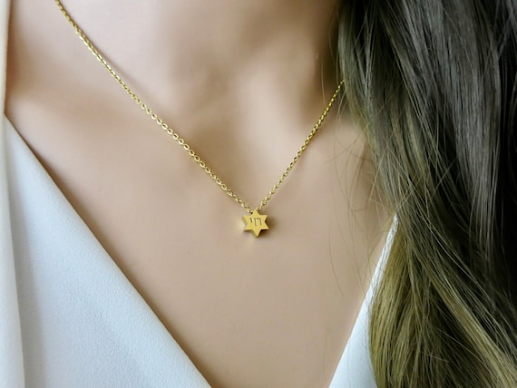 Star of David Necklace | Silver and Gold Stainless Steel | Magen David | Personalized Jewish Star | Hebrew Initial | Chai