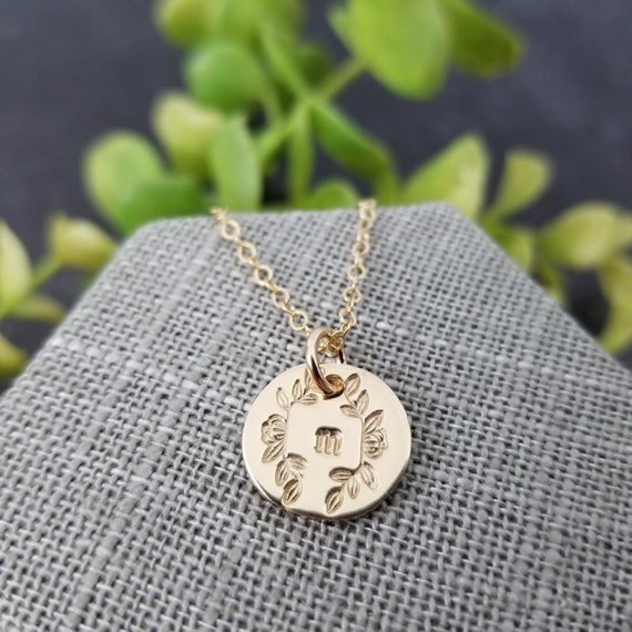 Gold Monogram Necklace | Gold Disc Necklace | Gold Initial Necklace | Gold Letter Necklace | Magnolia Necklace | Typewriter Initial