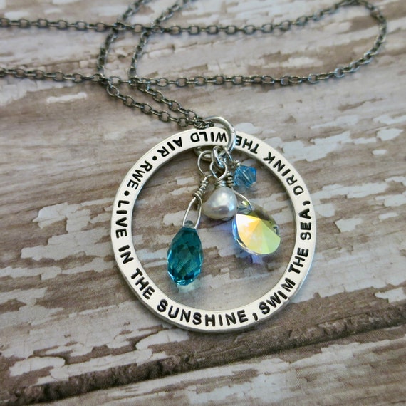 Live in the Sunshine, Swim the Sea, Drink the Wild Air | Sterling Silver Washer Necklace | Hand-Stamped | Waldo Ralph Emerson Quote