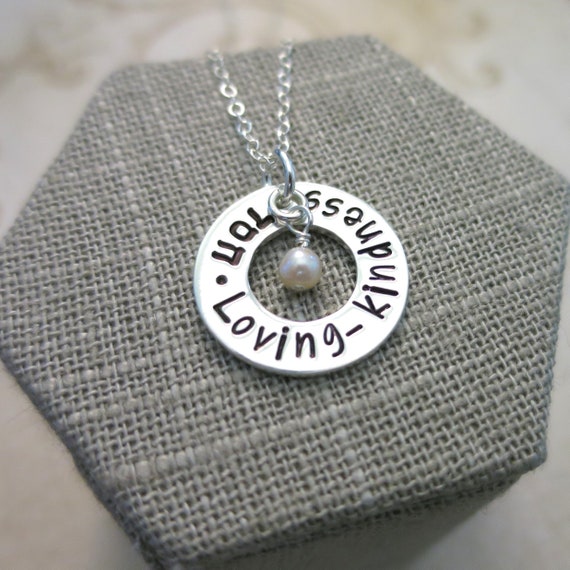 Chesed Necklace | Hesed Necklace | Loving-Kindness | Hebrew Chesed Jewelry | Sterling Silver Washer | Hand Stamped | Freshwater Pearl