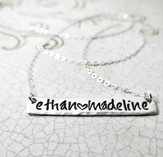 Custom Sterling Silver Bar Necklace | Long Horizontal Bar Necklace | Hand-Stamped | Personalized Silver Bar Jewelry | Custom Gift