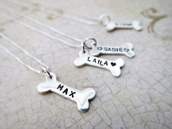 Dog Bone Necklace | Pet Name Necklace | Pet Lover Gift | Engraved Dog Bone | Hand Stamped Pet Jewelry | Sterling Silver Dog Bone | Pet Mom