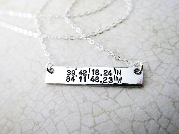 Latitude Longitude Necklace | Sterling Silver Bar Necklace | Custom Coordinates | Special Location | Special Place | Vertical Bar Necklace