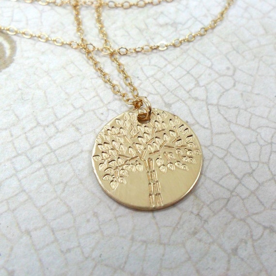 Tree of Life 14k Gold Filled Pendant Necklace | Handmade and Hand Stamped | Judaica | Nature Jewelry
