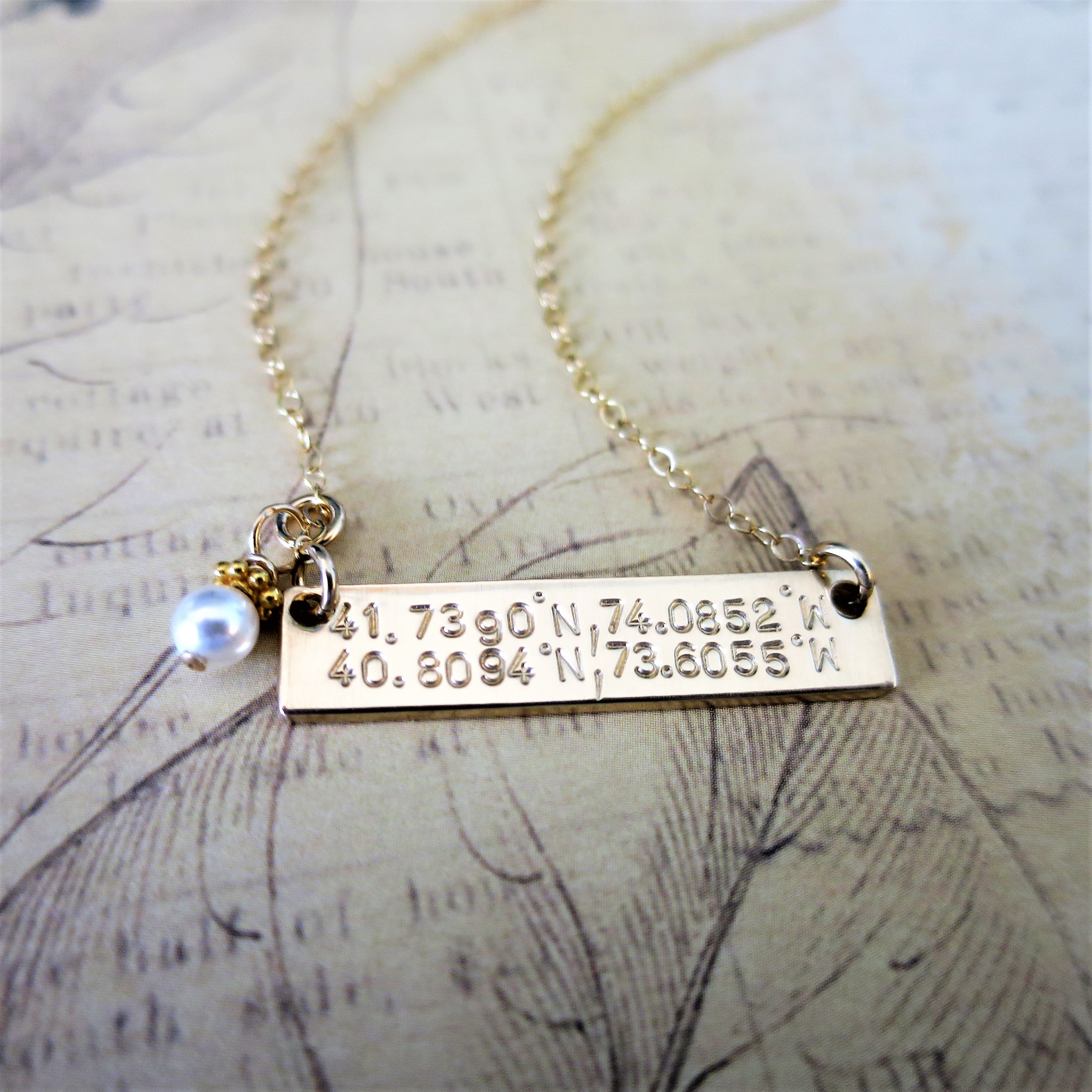 Custom Coordinate Necklace 14k Gold 