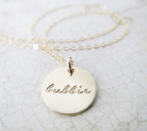 Bubbie Necklace | Bubbie Jewelry | Bubbe Jewelry | Jewish Grandma | Jewish Grandmother | Gold Fill Disc | Gold Fill Pendant | Hand Stamped