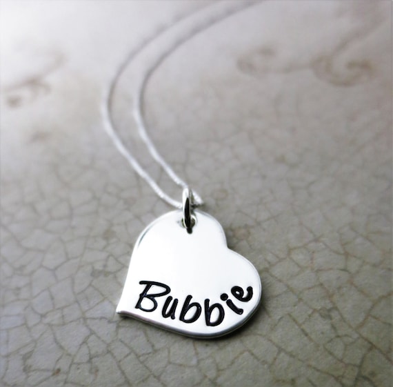 Bubbie Necklace | Sterling Silver Heart Jewelry | Gift for Bubbe | Handwriting Font | Grandkids' Birthstones | Swarovski Crystal Birthstones