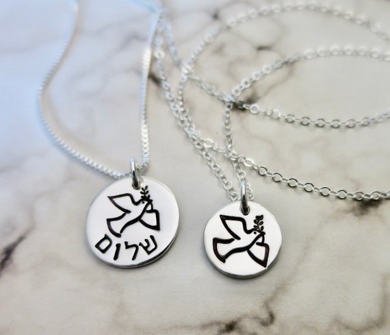 Peace Dove Necklace | Shalom Hebrew Jewelry | Sterling Silver | Handmade & Hand Stamped | Olive Branch | Jewish | Christian | Judaica
