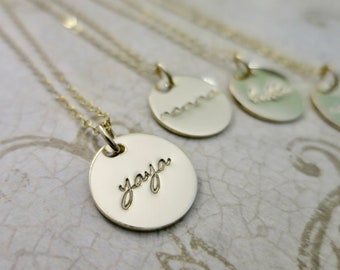 Yaya Necklace | Mimi Jewelry | Grandma Jewelry | Grandma Necklace | Gold Fill Disc | Gold Fill Pendant | Hand Stamped | 14k Gold Filled