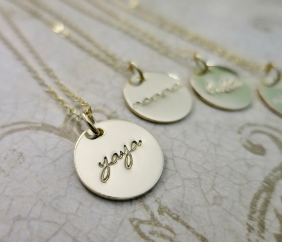 Yaya Necklace | Mimi Jewelry | Grandma Jewelry | Grandma Necklace | Gold Fill Disc | Gold Fill Pendant | Hand Stamped | 14k Gold Filled