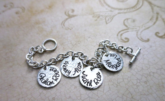 Custom Sterling Silver Charm Bracelet | Personalized Name Bracelet | Gift for Mom | Gift for Grandma | Handstamped Names