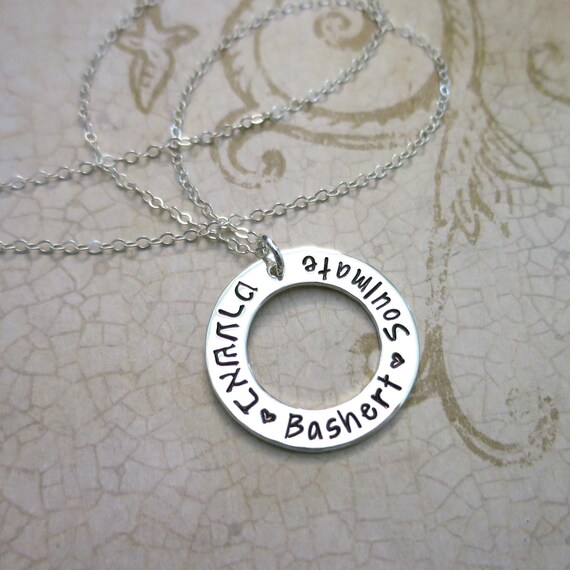 Bashert | Soulmate | Hebrew Soulmate Necklace | Hebrew Bashert Jewelry | Sterling Silver | Hand Stamped | Washer