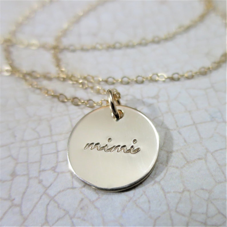 Grandma Necklace Bubbe Jewelry Bubbie Nonna Mimi Gold Fill Disc Gold Fill Pendant Hand Stamped 14k Gold Filled image 4