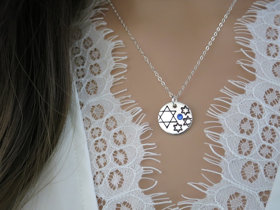 Judaica Stars & Sparkles Collection | Jewish Star Necklace | Sterling Silver | Swarovski Crystal | Hand Stamped