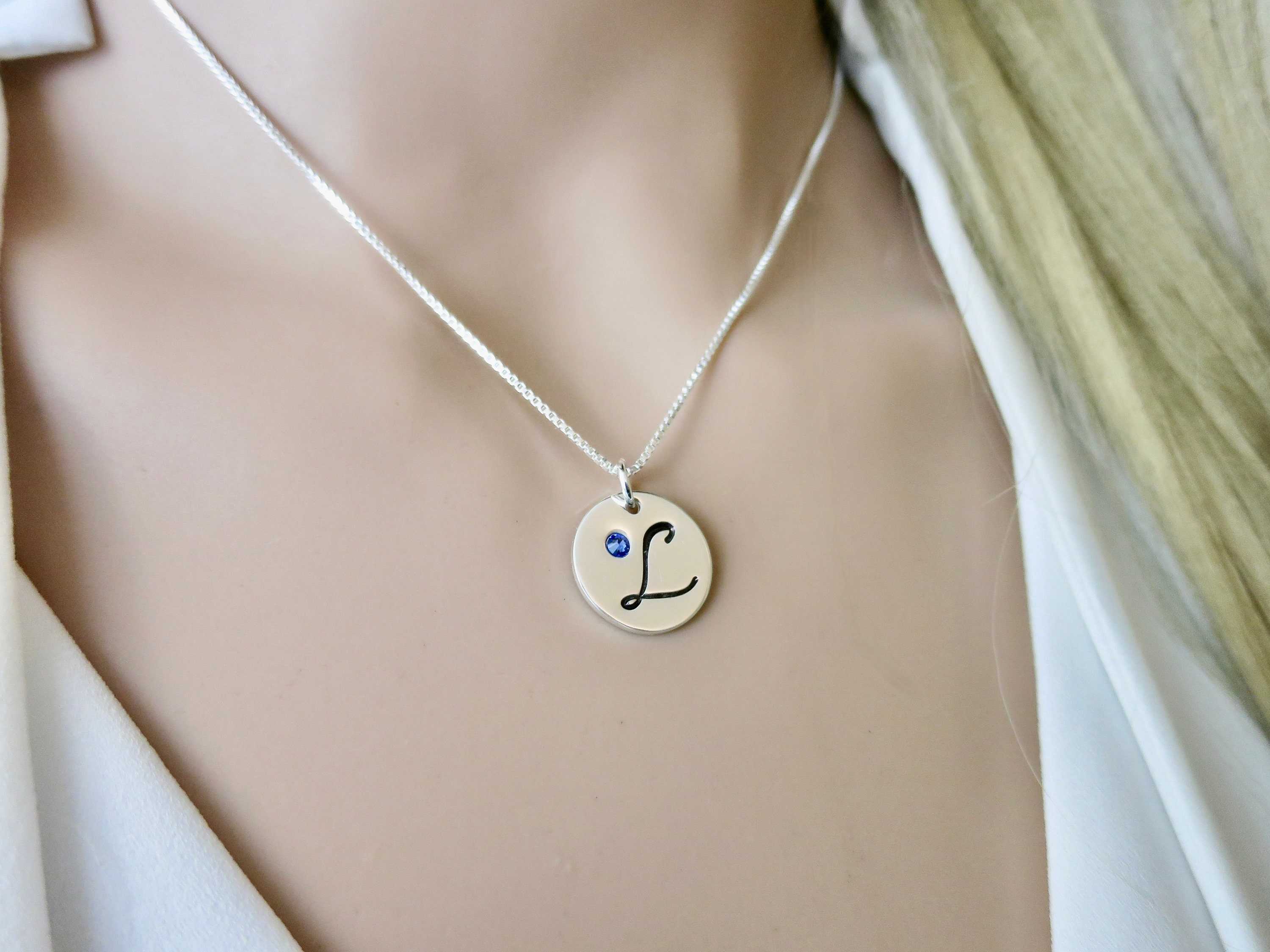 Sterling silver initial 2024 necklace with birthstone