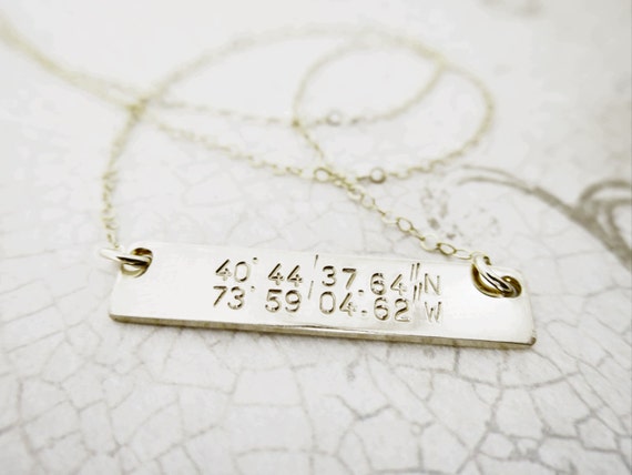 Latitude Longitude Necklace | Horizontal Bar Necklace | Gold Bar Necklace | Custom Coordinates | Custom Latitude Longitude