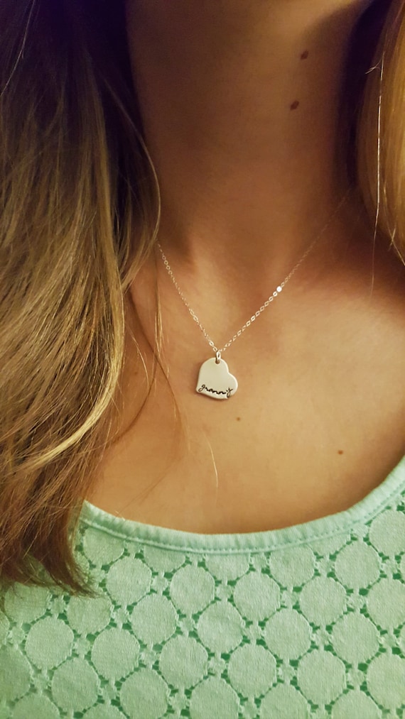 Granny Necklace | Sterling Silver Heart Jewelry | Gift for Grandma | Script Font | Grandkids' Birthstones | Swarovski Crystals