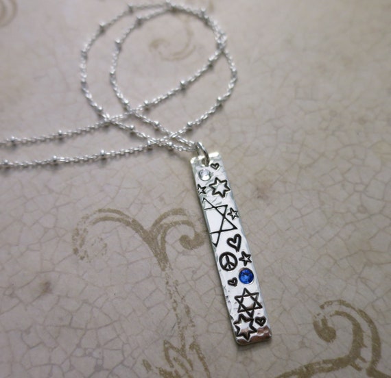 Jewish Star Necklace | Sterling Silver | Jewish Stars | Peace Sign | Swarovski Crystals | Hearts | Peace Love Judaism