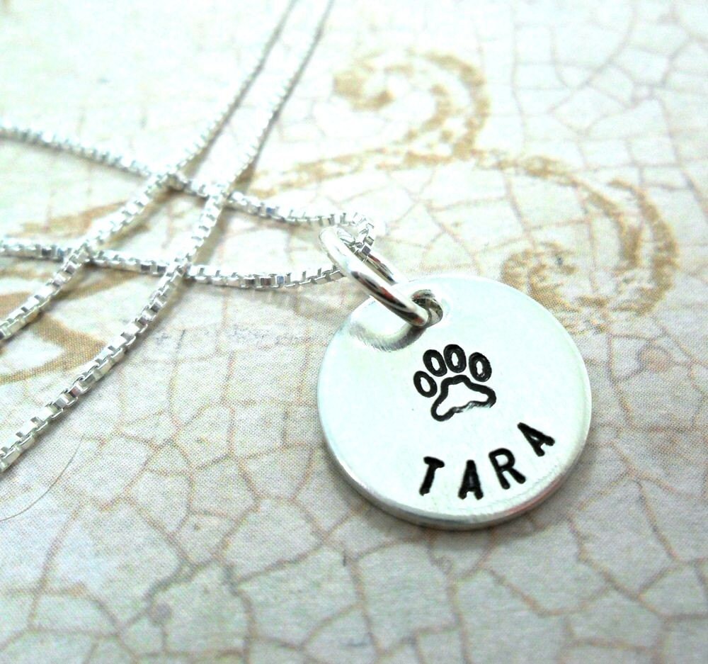 Pet Name Necklace Custom Pet Necklace Paw Print Necklace Etsy
