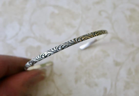 Faire Lady Sterling Silver Scroll Patterned Cuff Bracelet