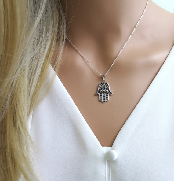 Hamsa Necklace | Sterling Silver Filigree Hamsa | Protection Jewelry | Evil Eye Jewelry