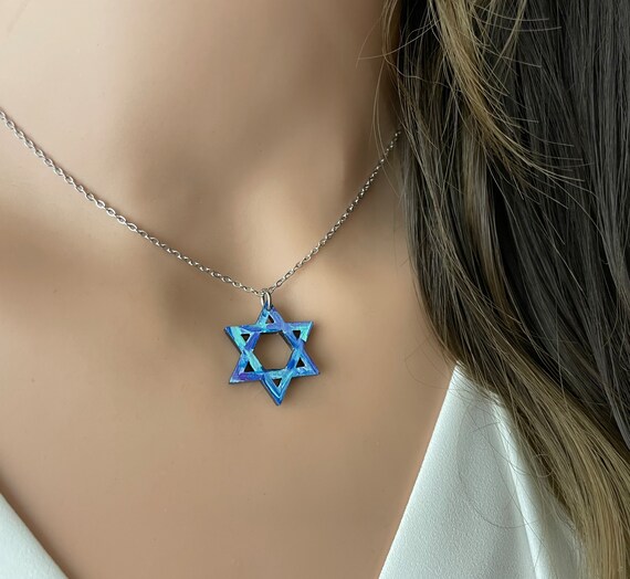 Judaica Azure Hand Painted Collection | OOAK Jewelry | Pendant Necklaces | Earrings | Star of David | Israel | Wooden Jewelry